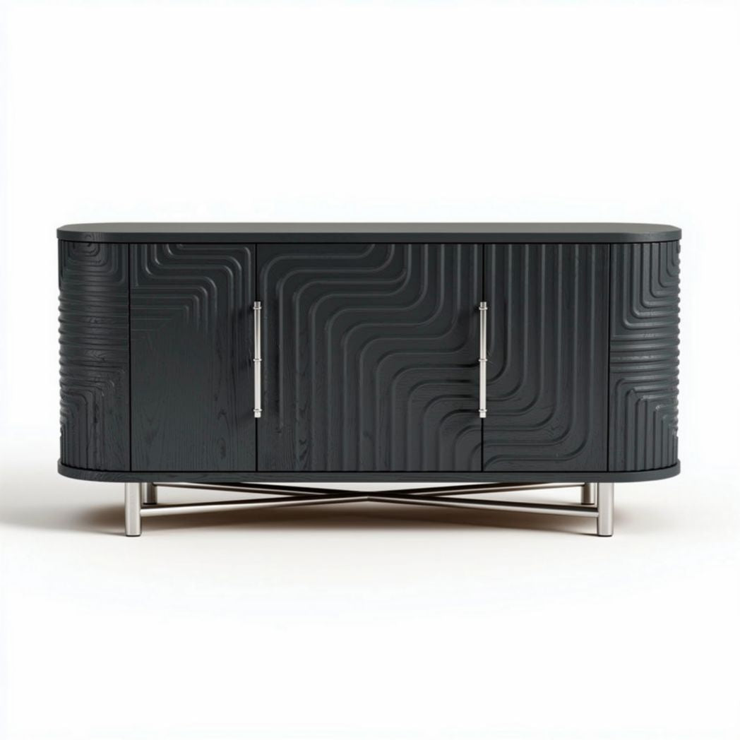 Black geometric design sideboard with gold legs 120 x 40 x 75cm