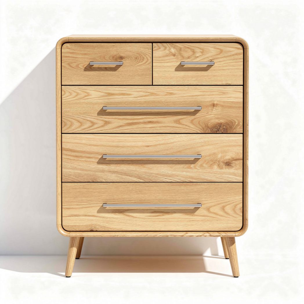 Wooden nightstand with four drawers in natural finish 40 x 40 x 80cm