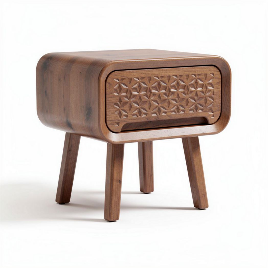 Wooden nightstand with carved drawer design 40 x 40 x 50cm