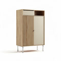 Wooden storage cabinet with doors and open shelf 90 x 45 x 135cm beige and oak