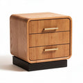 Wooden nightstand with three drawers in natural finish and black base 50 x 40 x 45cm