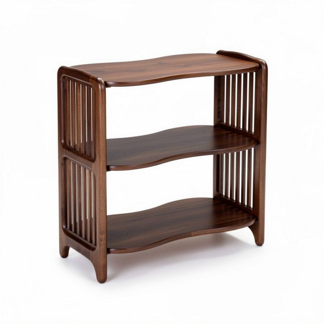 Wooden three-tier shelf with curved shelves and slatted design 80 x 30 x 70cm
