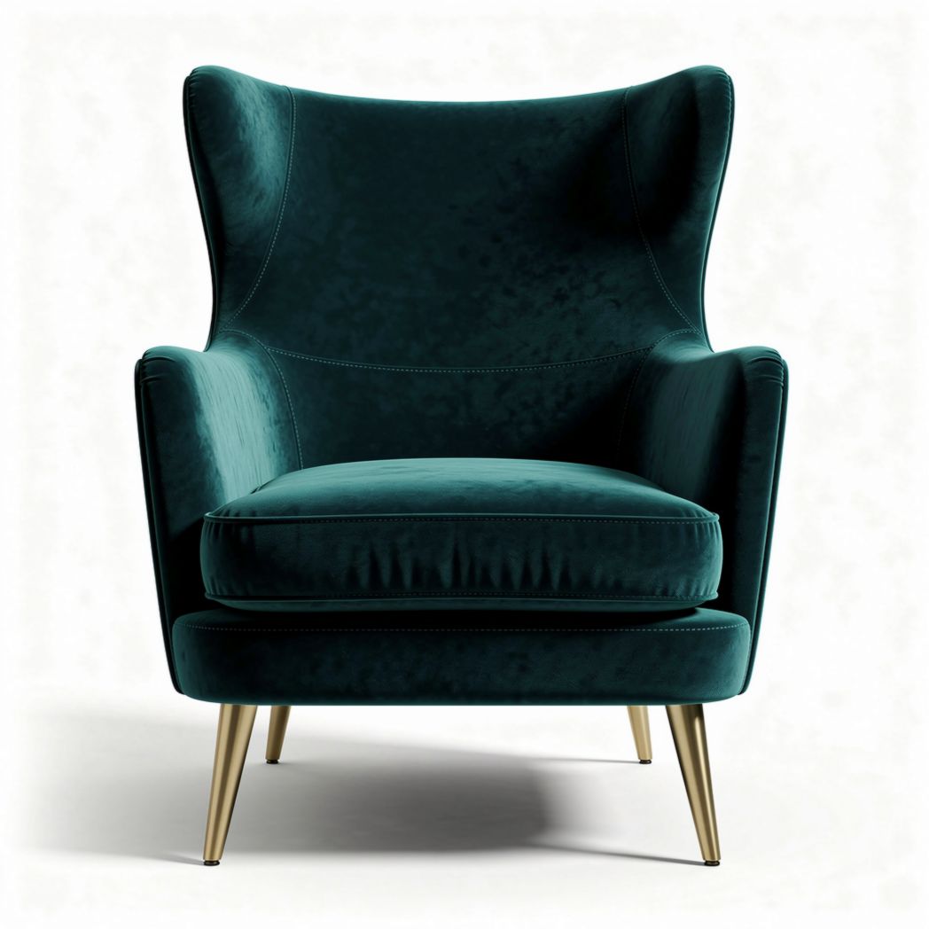 Velvet accent chair with gold metal legs in deep green 80 x 75 x 90cm