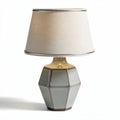 Ceramic geometric table lamp with fabric shade in light blue 25 x 25 x 40cm