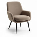 Fabric lounge chair with armrests and black legs in beige color