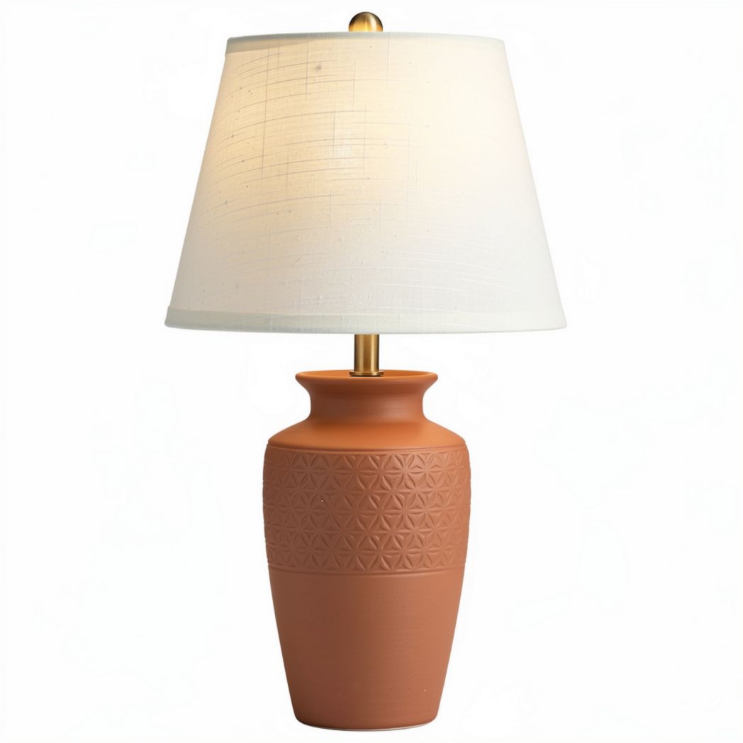 Ceramic table lamp with textured base and fabric shade 25 x 25 x 45cm