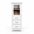 White storage cabinet with glass door and three drawers 40 x 30 x 180cm