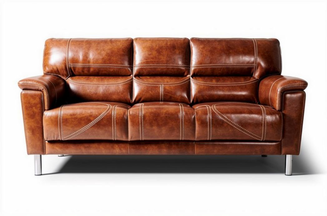 Leather sofa with modern design dimensions 200 x 90 x 85cm brown color