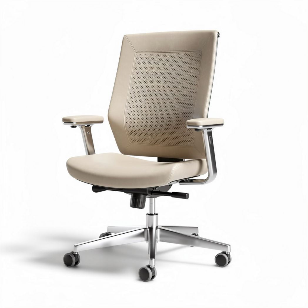 Mesh office chair with adjustable height and chrome base in beige 45 x 60 x 95cm