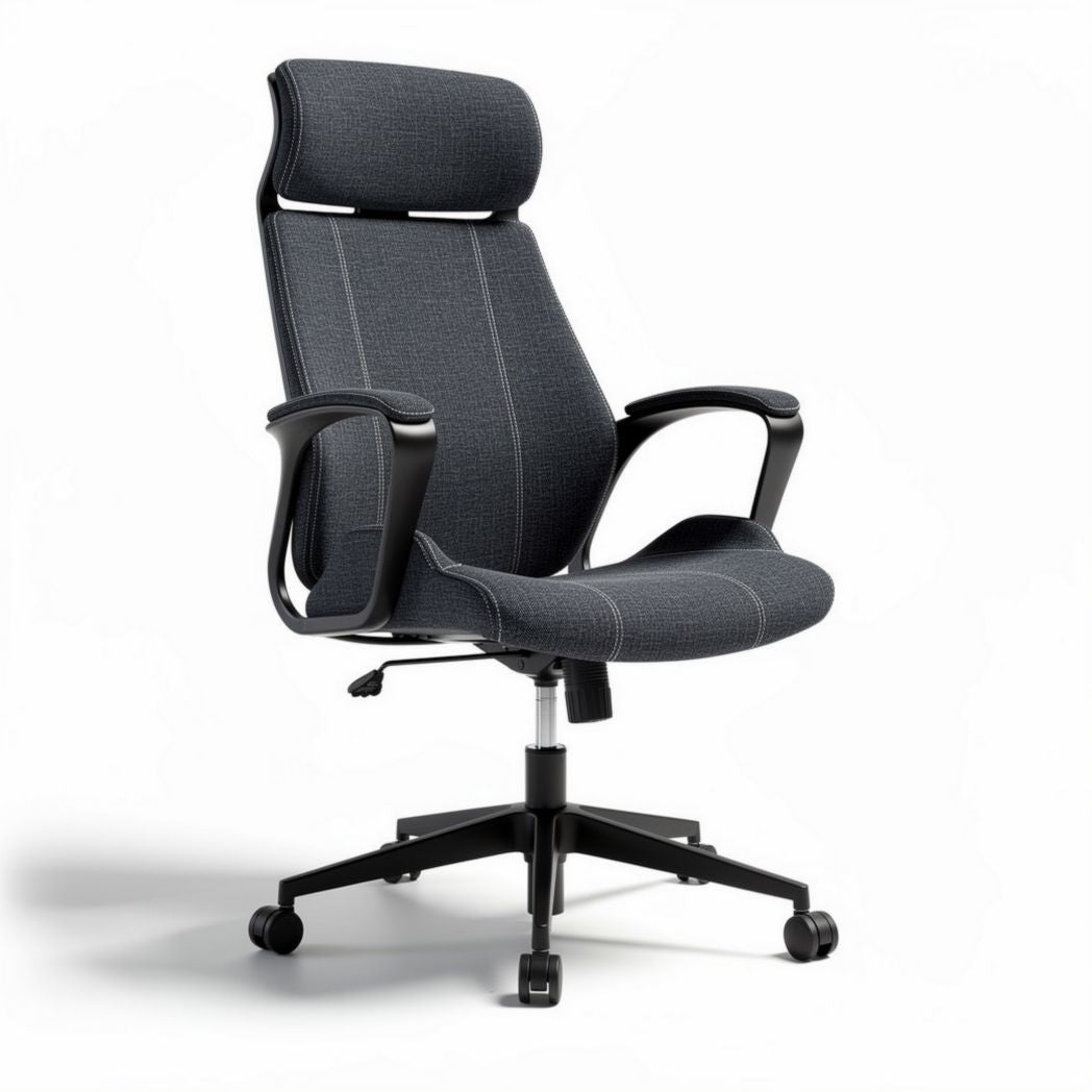 Ergonomic office chair in gray fabric with adjustable height and lumbar support