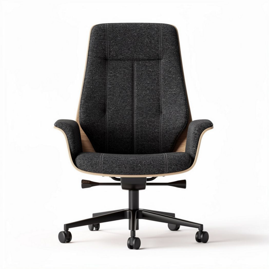 Ergonomic office chair in black fabric with wooden accents 60 x 60 x 100cm