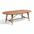 Oval coffee table in natural wood finish with black metal legs 150 x 80 x 45cm