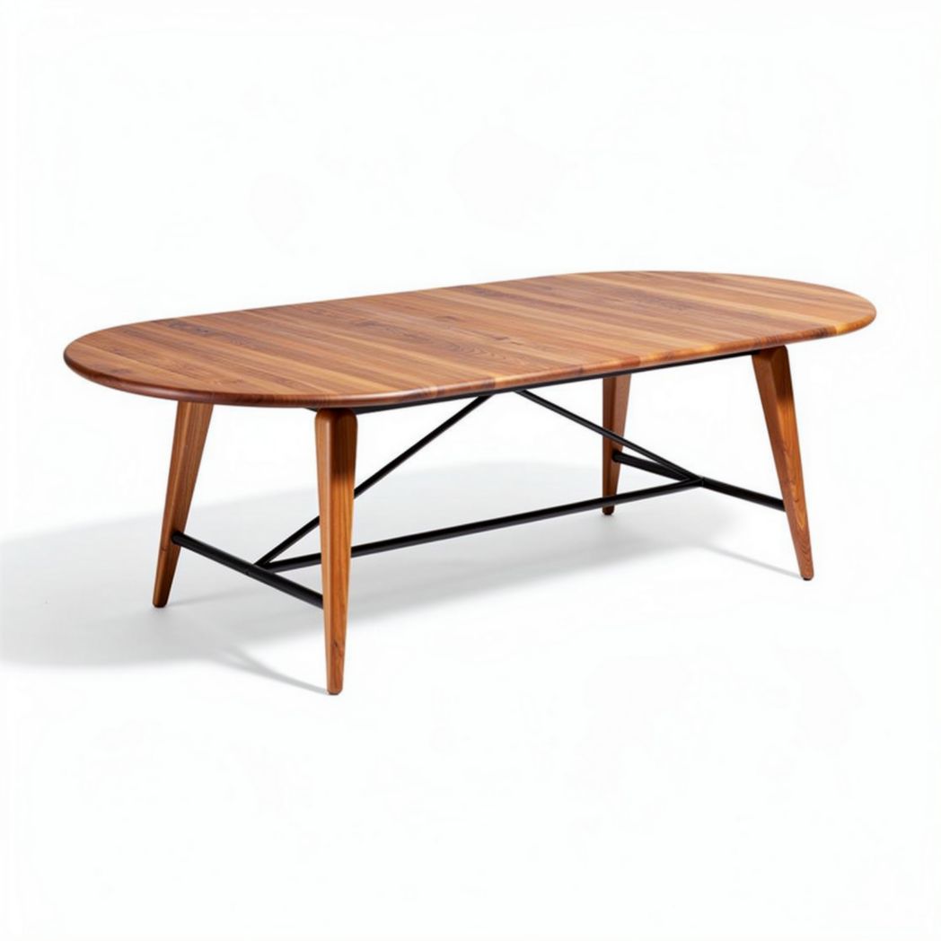 Oval coffee table in natural wood finish with black metal legs 150 x 80 x 45cm